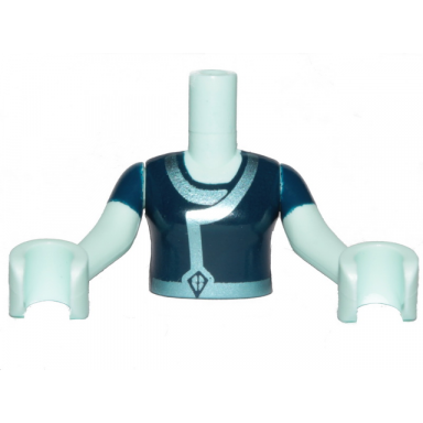 torso mini doll girl dark blue tunic with silver blue rim pattern light aqua arms with hands with dark blue sleeves