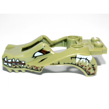 olive green flywheel fairing crocodile shape with reddish brown and white crocodile pattern