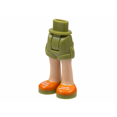 olive green mini doll hips and shorts with light nougat legs and orange shoes with white laces and olive green soles pattern - thick hinge