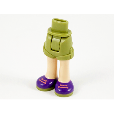 olive green mini doll hips and shorts with light nougat legs and dark purple shoes with olive green soles and coral laces pattern - thick hinge