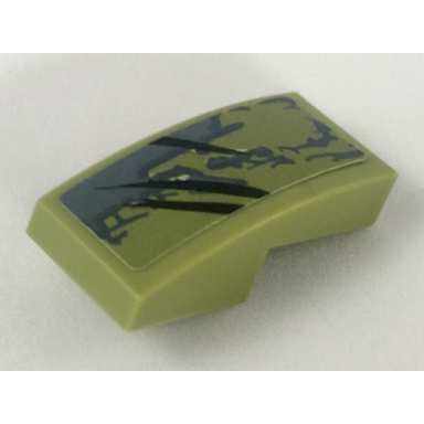 olive green slope curved 2 x 1 x 2 3 with dark bluish gray scrape black claw marks pattern model right side sticker - set 70653