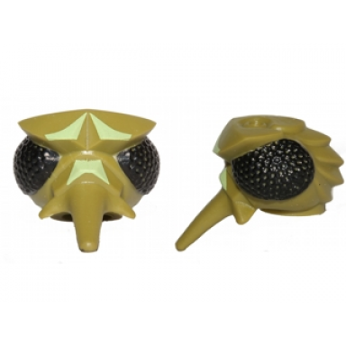 olive green minifigure head modified galaxy squad alien mosquitoid compound eyes long proboscis with yellowish green pattern
