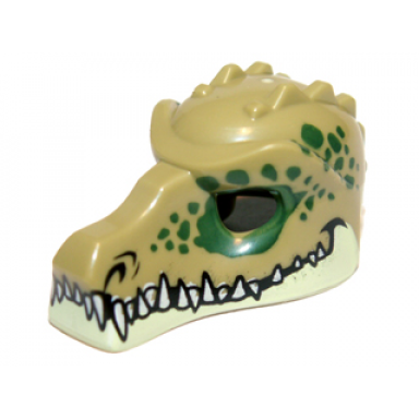 olive green minifigure headgear mask crocodile with teeth and dark green spots pattern