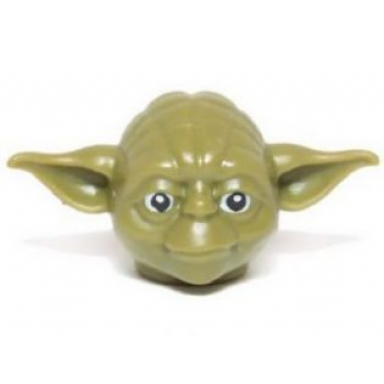 olive green minifigure head modified sw yoda curved ears with black eyes and white pupils pattern