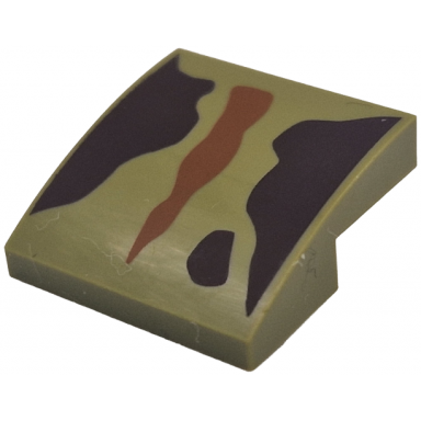 olive green slope curved 2 x 2 x 2 3 with dark orange stripe and dark brown markings pattern