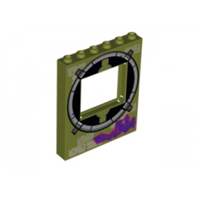 olive green panel 1 x 6 x 6 with window with round sewer opening outline pattern
