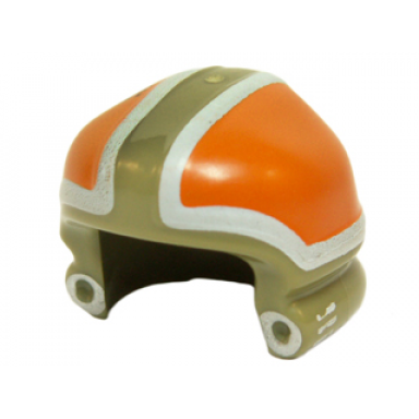 olive green minifigure headgear helmet sw ground crew with orange and white panels and silver circles pattern