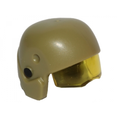 olive green minifigure headgear helmet sw resistance trooper with molded trans-yellow visor and printed black circles pattern