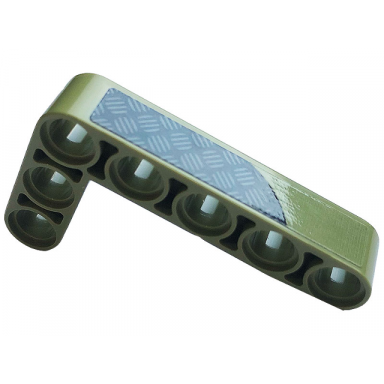 olive green technic liftarm modified bent thick l-shape 3 x 5 with tread plate pattern model left side sticker - set 42110