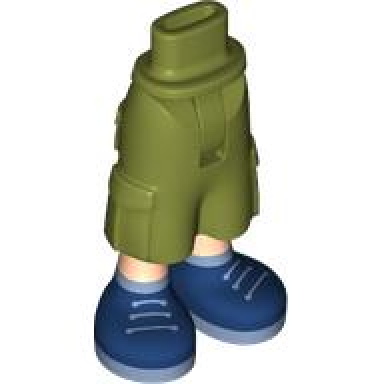 olive green mini doll hips and trousers cropped large pockets with molded light nougat legs and printed dark blue shoes with sand blue laces and soles pattern - thin hinge