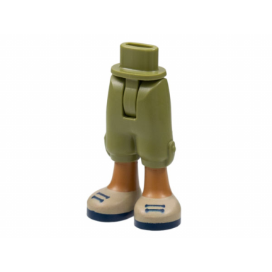 olive green mini doll hips and trousers cropped with molded medium nougat legs and printed tan shoes with dark blue laces and soles pattern - thin hinge