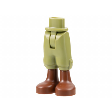 olive green mini doll hips and trousers cropped with molded reddish brown legs and feet pattern - thin hinge