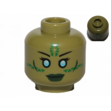 olive green minifigure head alien with blue eyes green markings and dark green lips pattern sw jedi consular