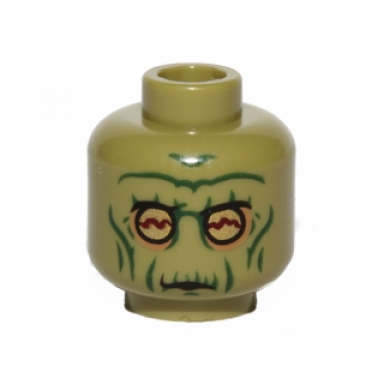 olive green minifigure head alien with sw neimoidian warrior green wrinkles pattern