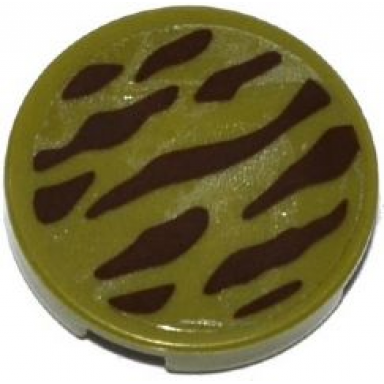 olive green tile round 2 x 2 with dark tan tiger stripes pattern sticker - set 79008