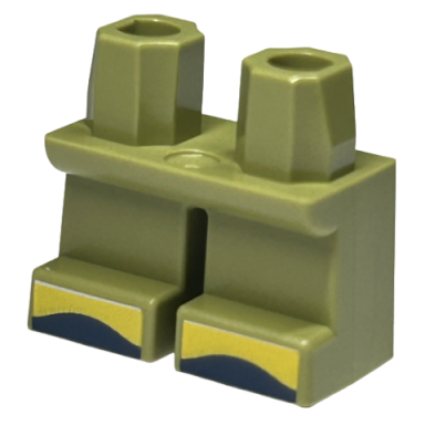 olive green legs short with yellow and dark blue shoes pattern