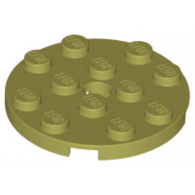 olive green plate round 4 x 4 with hole