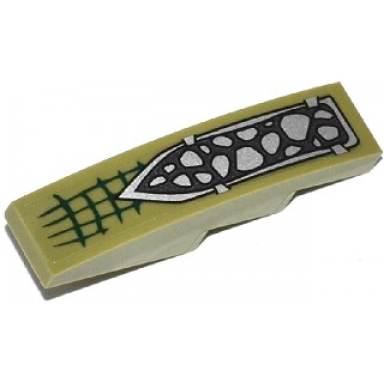 olive green slope curved 4 x 1 with silver crocodile scales pattern sticker - set 70126