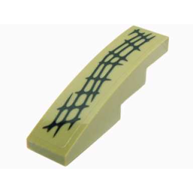 olive green slope curved 4 x 1 with black scales pattern model upper left sticker - set 70014