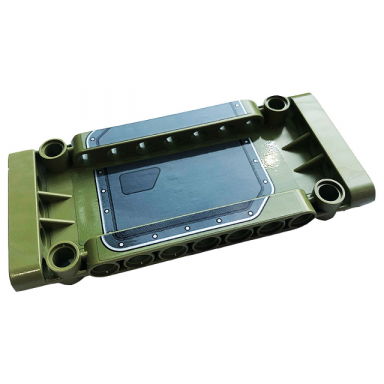 olive green technic panel plate 5 x 11 x 1 with car door panel pattern model right side stickers - set 42110