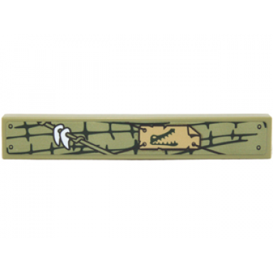olive green tile 1 x 6 with vines white teeth and crocodile sign pattern sticker - set 70227