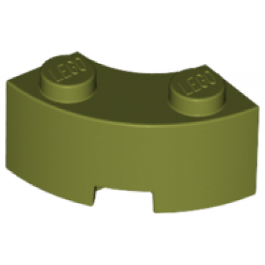 olive green brick round corner 2 x 2 macaroni with stud notch and reinforced underside