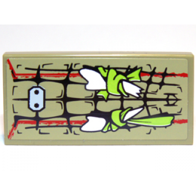 olive green tile 2 x 4 with scales white teeth and red markings pattern sticker - set 70006