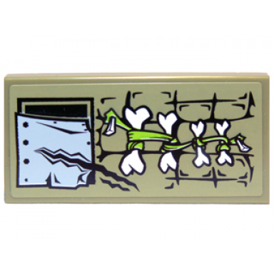 olive green tile 2 x 4 with scales metal patch and white bones pattern sticker - set 70006