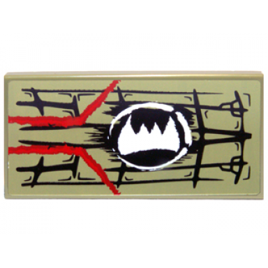 olive green tile 2 x 4 with scales white fangs symbol and red markings pattern model left side sticker - set 70006