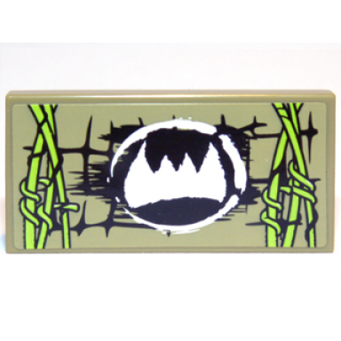 olive green tile 2 x 4 with scales white fangs symbol and lime vines pattern model left side sticker - set 70006