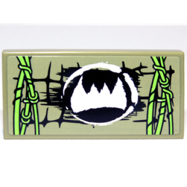 olive green tile 2 x 4 with scales white fangs symbol and lime vines pattern model right side sticker - set 70006