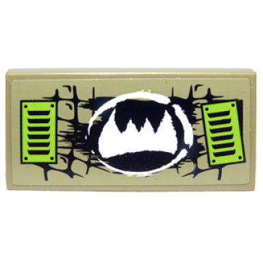 olive green tile 2 x 4 with black scales white fangs symbol and lime vents pattern sticker - set 70001