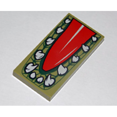 olive green tile 2 x 4 with red tongue and crocodile teeth pattern