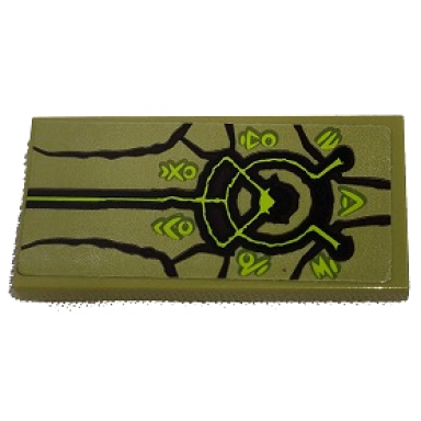 olive green tile 2 x 4 with lime characters and symbols black lines and circle pattern sticker - set 70679