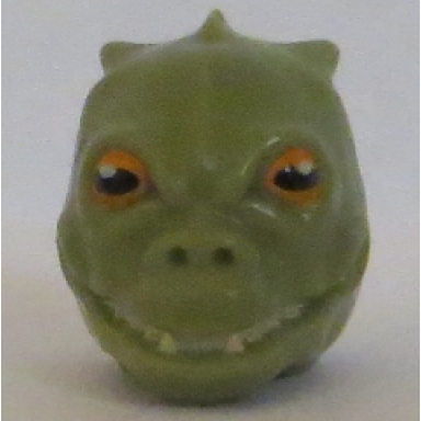 olive green minifigure head modified sw saurin trandoshan with orange and black eyes with white glints pattern bossk