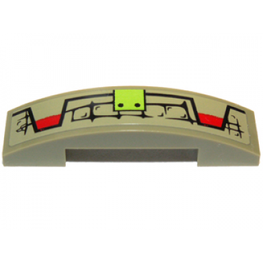 olive green slope curved 4 x 1 x 2 3 double with scales lime button and red markings pattern model left side sticker - set 70006