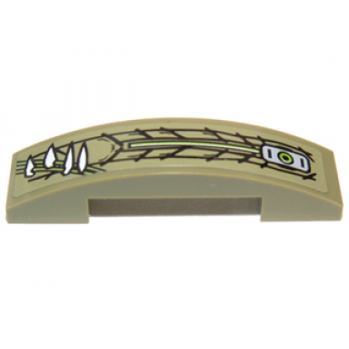 olive green slope curved 4 x 1 x 2 3 double with scales teeth and lime line pattern model left side sticker - set 70006