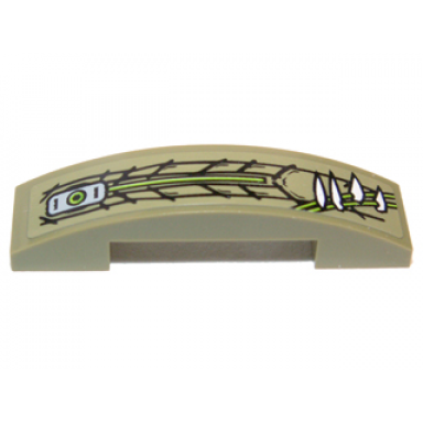 olive green slope curved 4 x 1 x 2 3 double with scales teeth and lime line pattern model right side sticker - set 70006