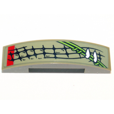 olive green slope curved 4 x 1 x 2 3 double with scales vines and teeth pattern model left side sticker - set 70001