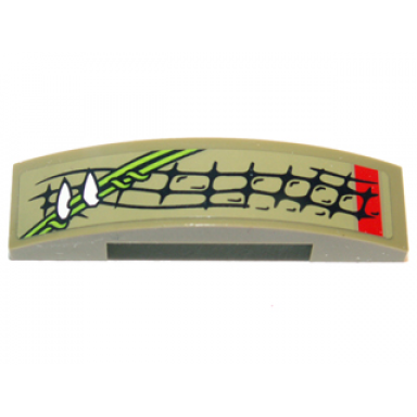 olive green slope curved 4 x 1 x 2 3 double with scales vines and teeth pattern model right side sticker - set 70001