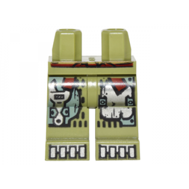 olive green hips and legs with sand green and silver mechanical panels and boots and dark red sash pattern