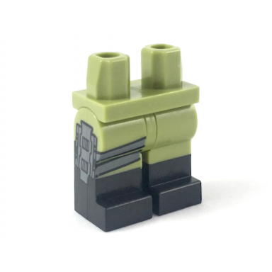 olive green hips and legs with molded black lower legs boots and printed dark bluish gray holster on right leg pattern