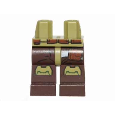 olive green hips and dark brown legs with olive green knee pads and reddish brown bag pattern