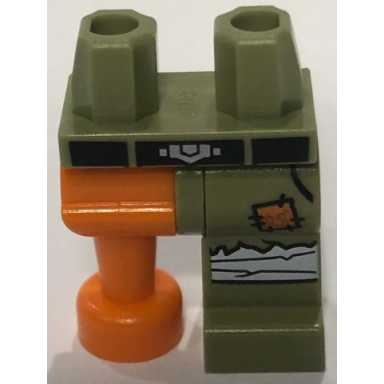 olive green hips and 1 olive green left leg with black belt white knee wrappings and orange patch pattern 1 orange pirate peg leg