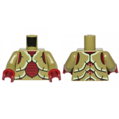 olive green torso galaxy squad mosquitoid with dark red yellowish green and black exoskeleton pattern olive green arms dark red hands