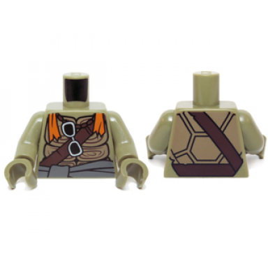 olive green torso turtle shell with dark brown belts sunglasses and orange bandana pattern olive green arms olive green hands
