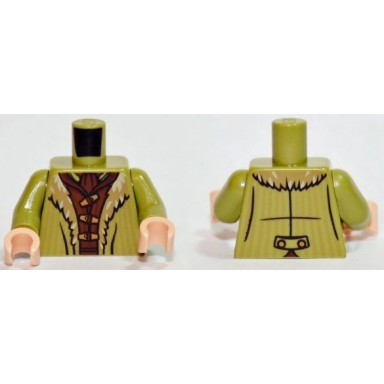 olive green torso lotr coat with tan fur lining over reddish brown shirt pattern olive green arms light nougat hands