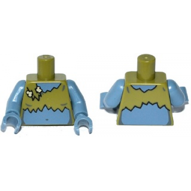 olive green torso ragged crop top with bone clasp pattern lady cyclops sand blue arms sand blue hands