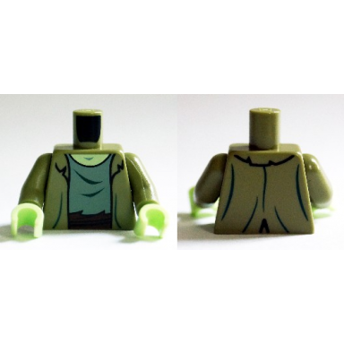 olive green torso jacket ragged with sand green t-shirt with reddish brown waist sash pattern zombie olive green arms yellowish green hands