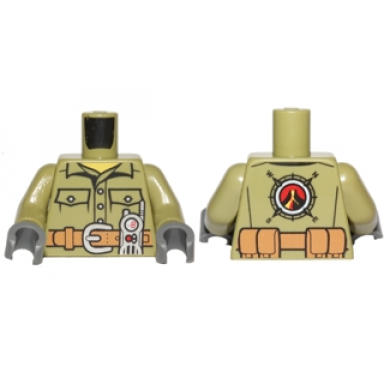 olive green torso volcano explorer shirt with belt and radio front volcano logo back pattern olive green arms dark bluish gray hands
